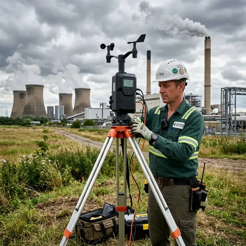 Air and emissions specialist operating field monitoring equipment