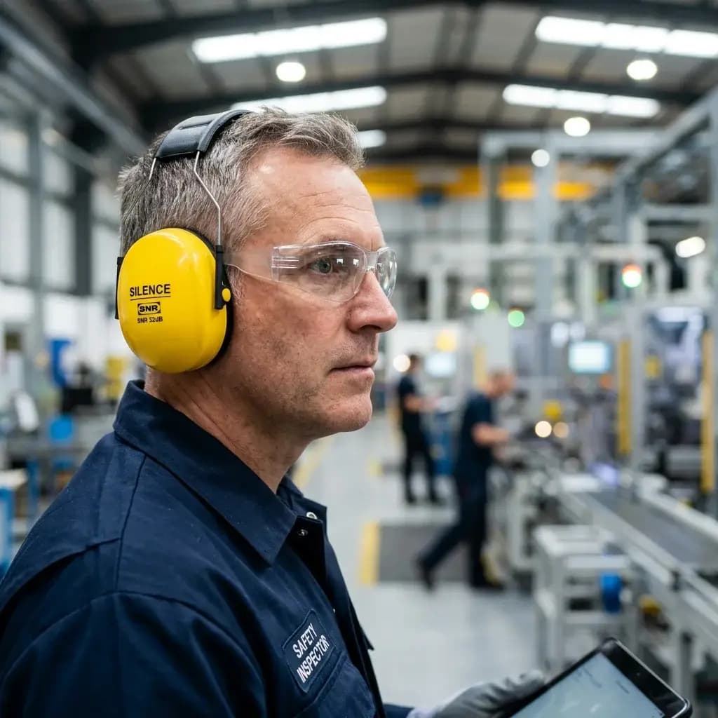 Specialist measuring ambient noise around machinery