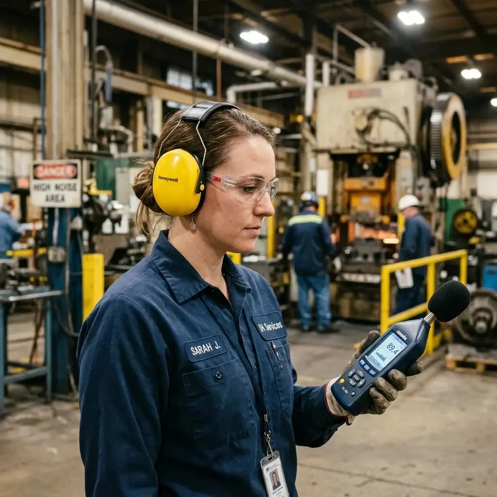Health inspector compiling data at manufacturing facility