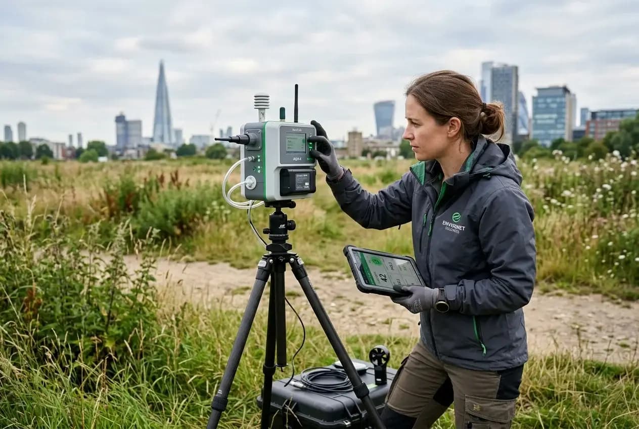 Air quality testing tripod setup in the field