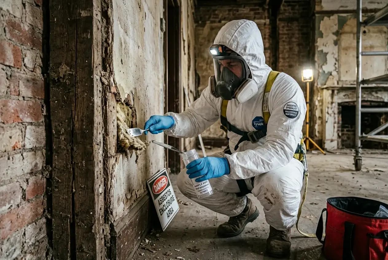 Specialist wearing protective gear inspecting site