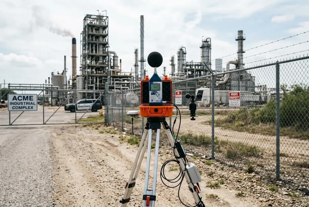 Noise monitoring equipment set up at site boundary