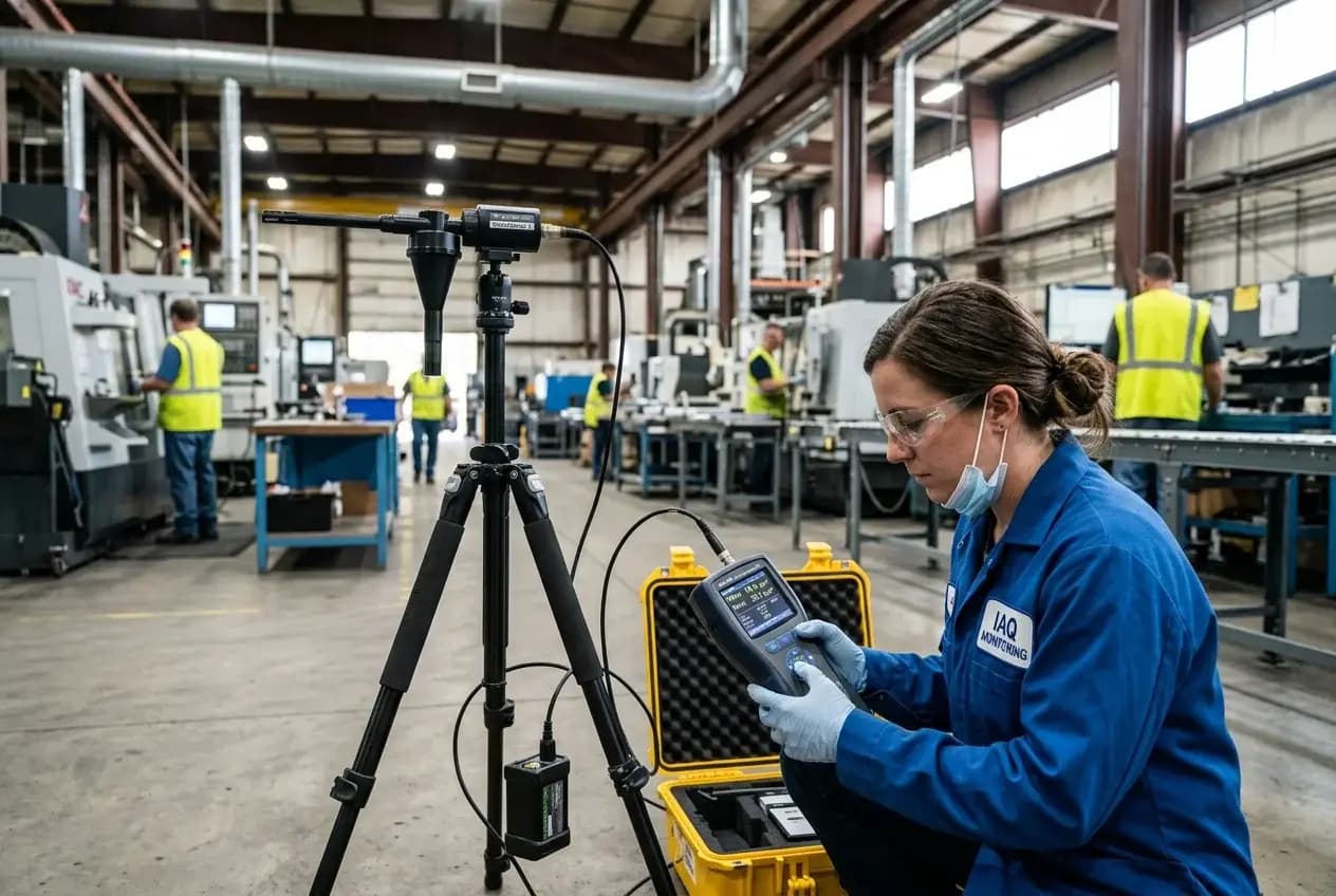 Indoor air quality monitoring equipment measuring factory floor particulates